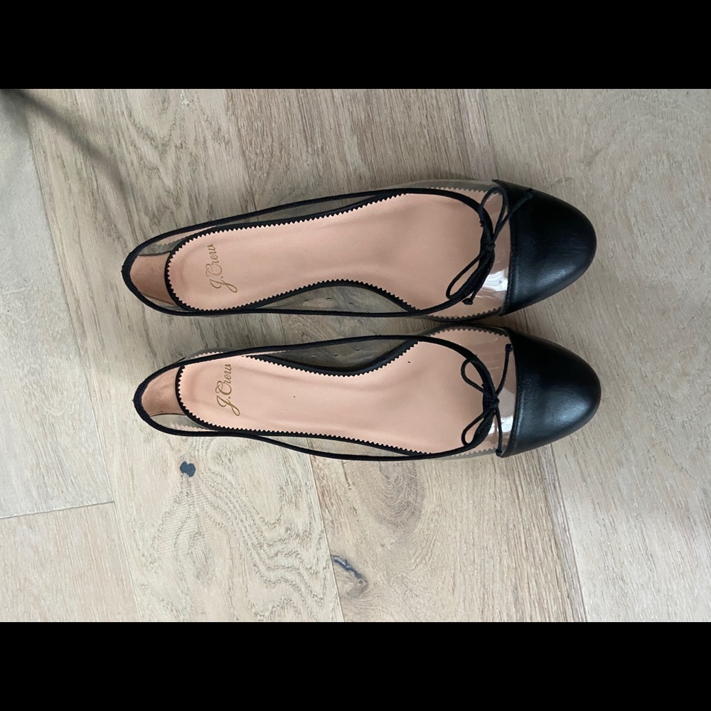 J.Crew Kiki Ballet Flat Black Leather and PVC 8.5 NWT